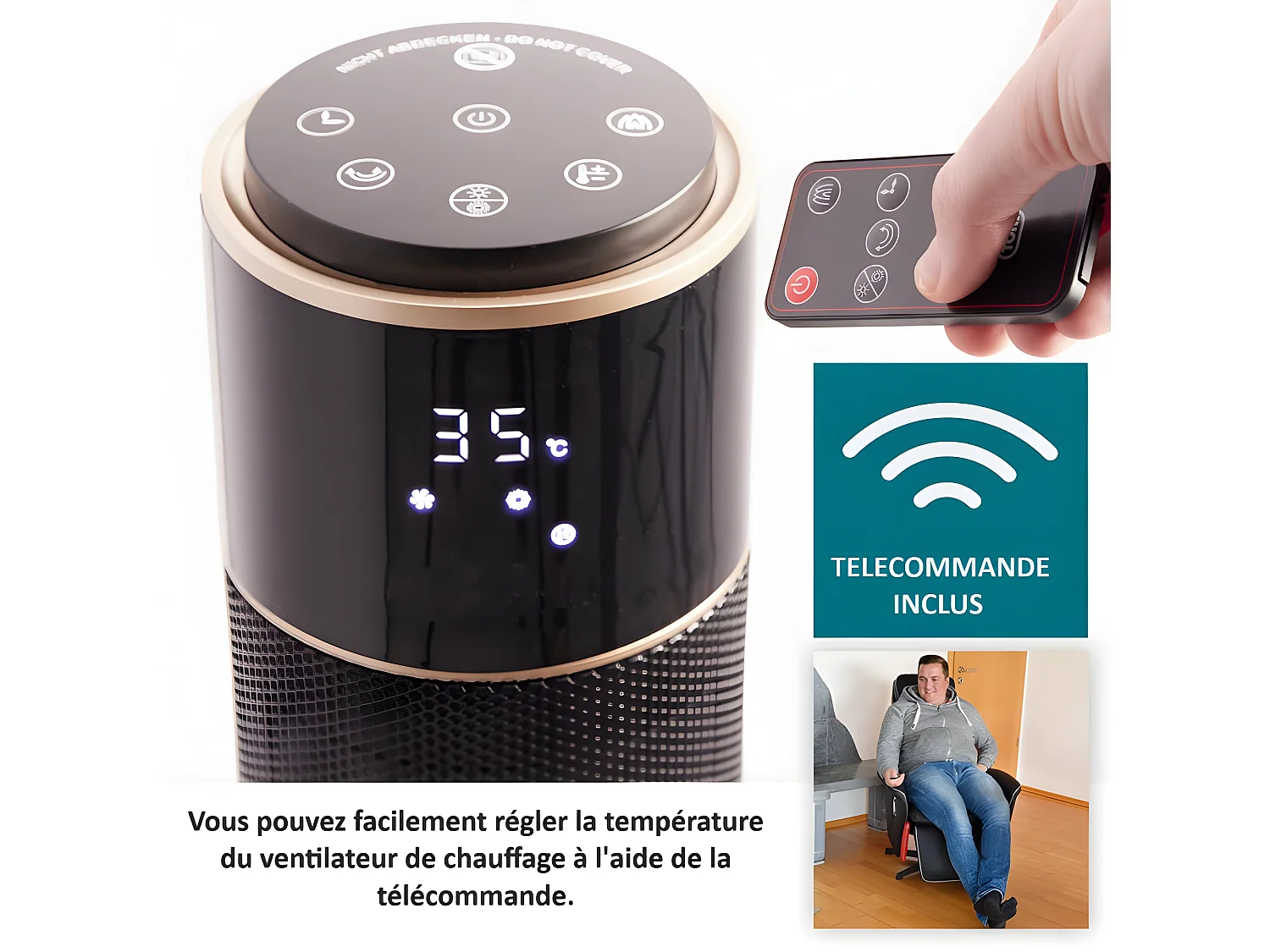 Radiateur Ventilateur électrique céramique avec effet cheminée chauffage mobile 20m2