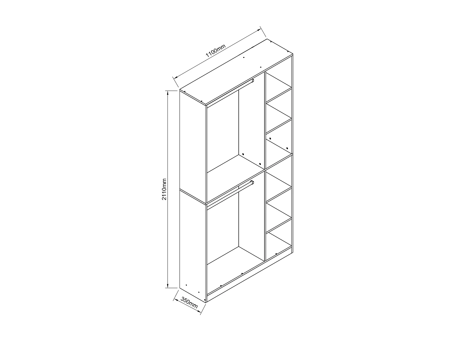 Wardrobe Palosa XL Anthracite W. 110 x H. 211 x D. 35 cm