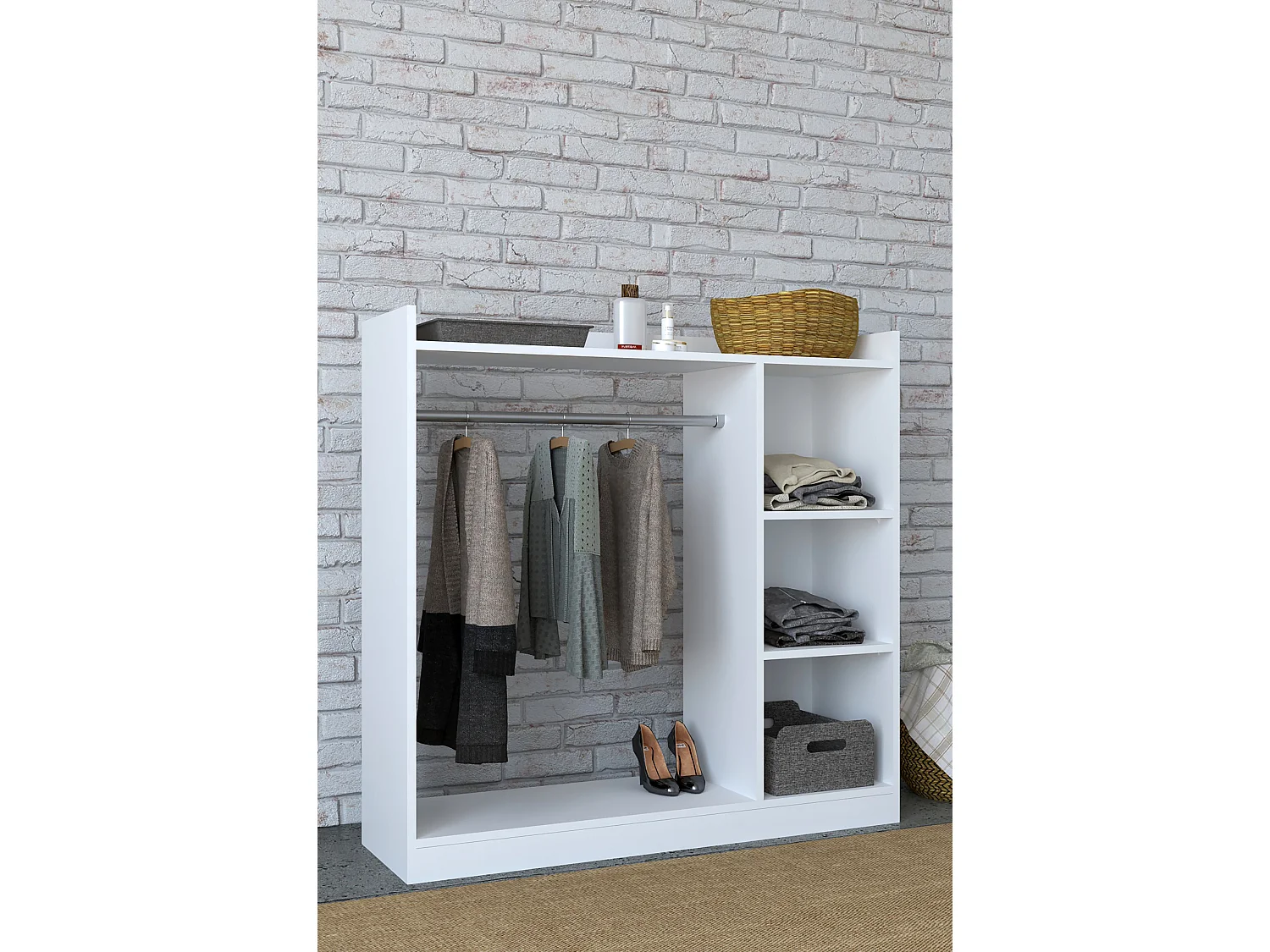 Roupeiro de madeira VCM | roupeiro aberto | roupeiro de entrada | suporte para roupa | dimensões aprox. h. 115 x w. 115 x d. 35 cm- Palosa M (branco)