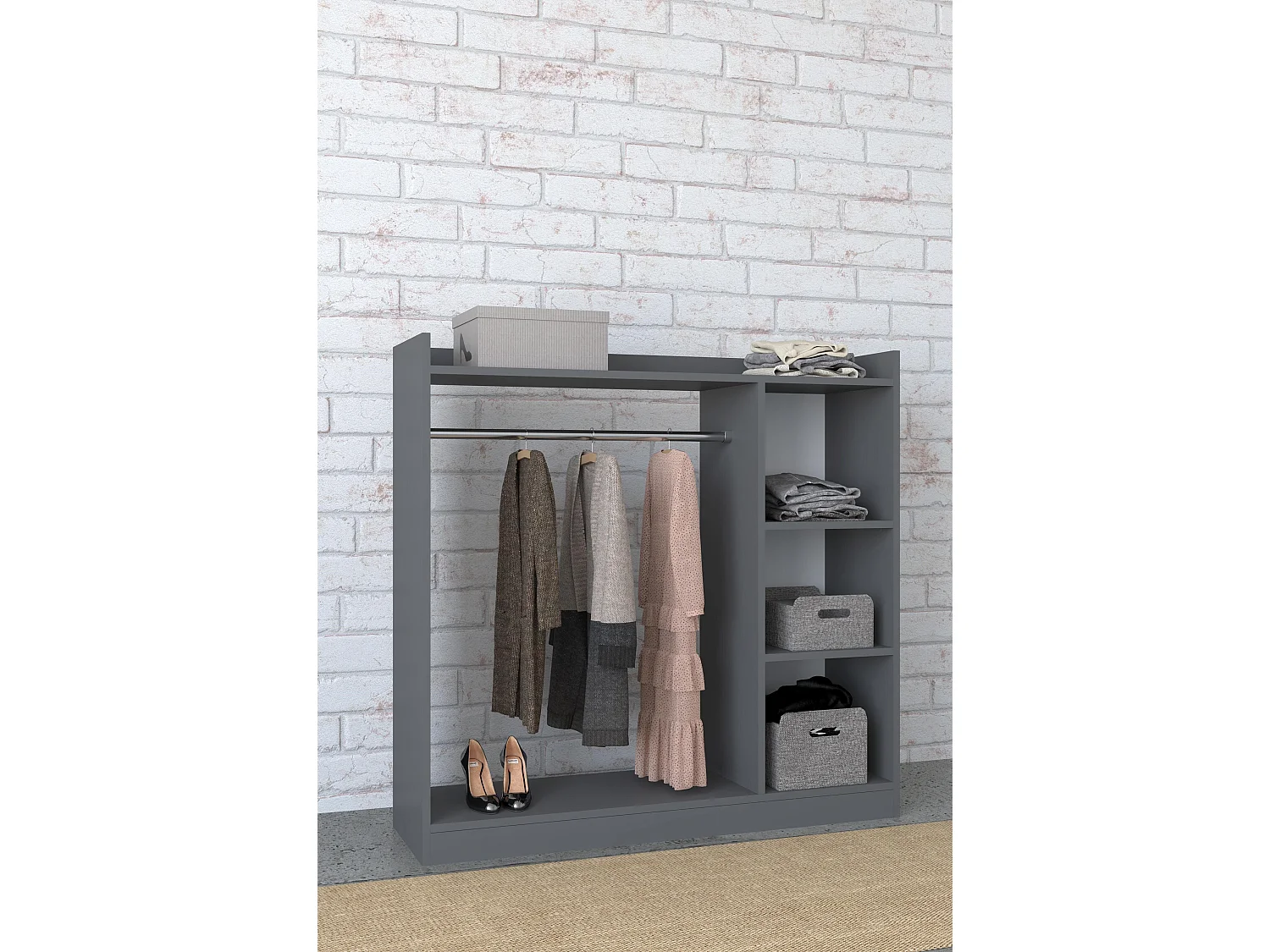 Wardrobe Palosa Anthracite H. 115 x W. 115 x D. 35 cm