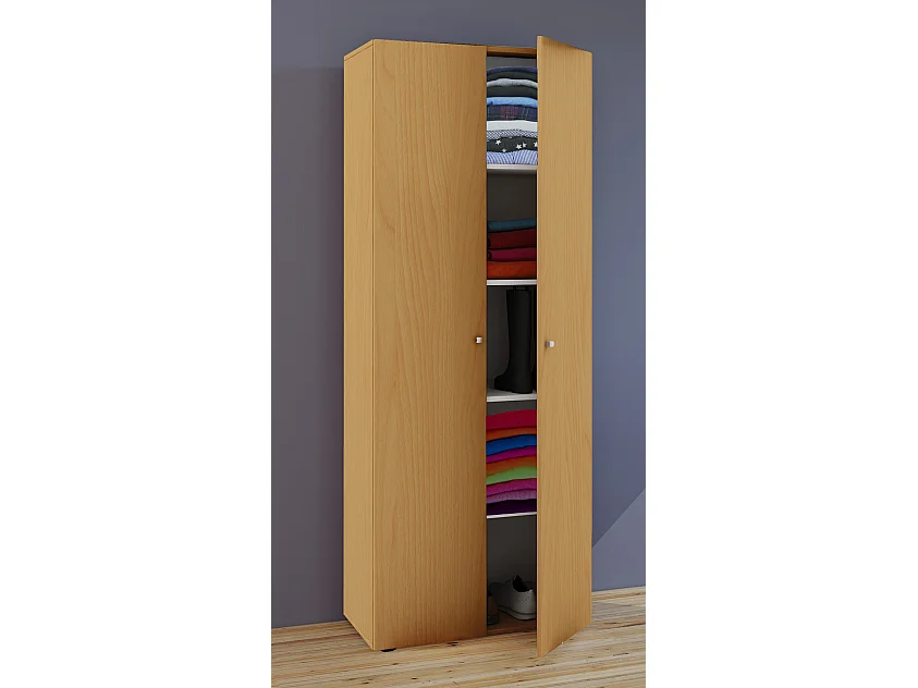Armário de madeira VCM | 5 compartimentos | dimensões aprox. L. 70 x A. 178 x P. 40 cm | 2 portas giratórias | expansível | Gabinete - Vandol (Beech)