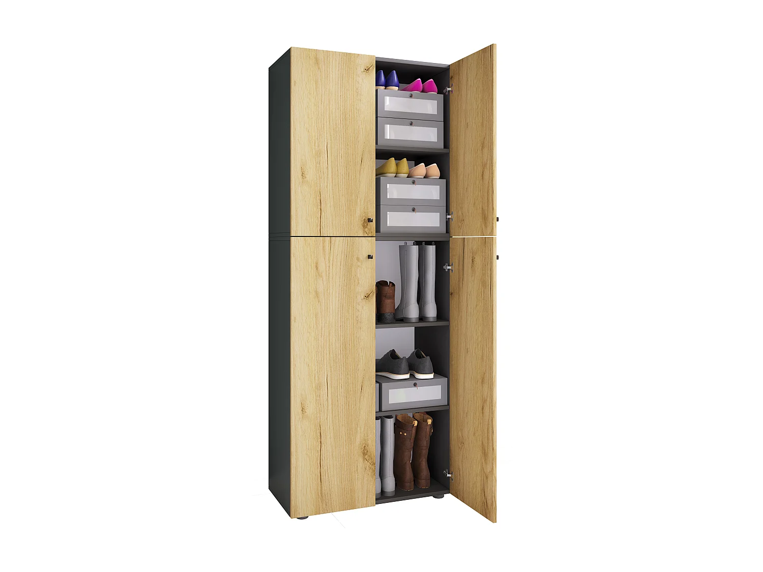 Wardrobe Lona Anthracite / honey oak W. 70 x H. 184 x D. 40 cm