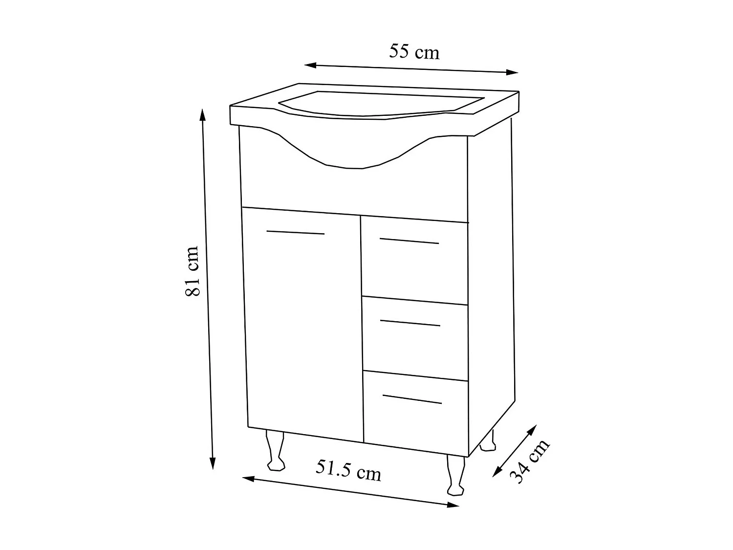 Bathroom furniture washbasin Lisalo White H. 81 x W. 55 x D. 45 cm