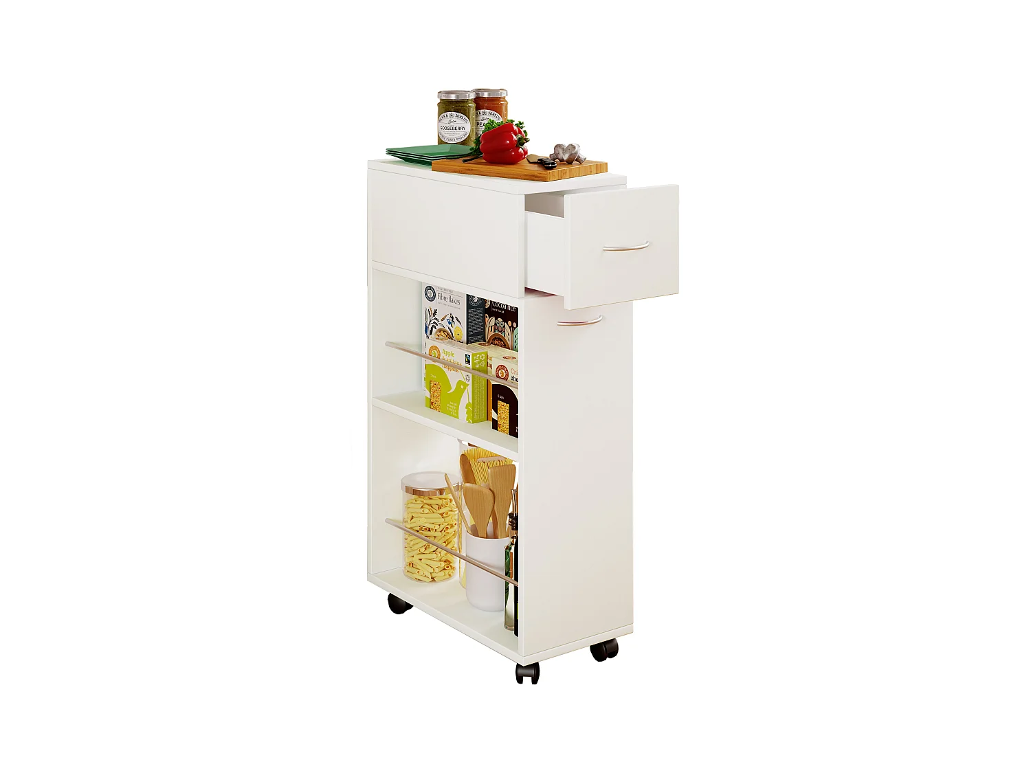 Kitchen furniture serving trolley Tusal White H. 85 x W. 25 x D. 50 cm