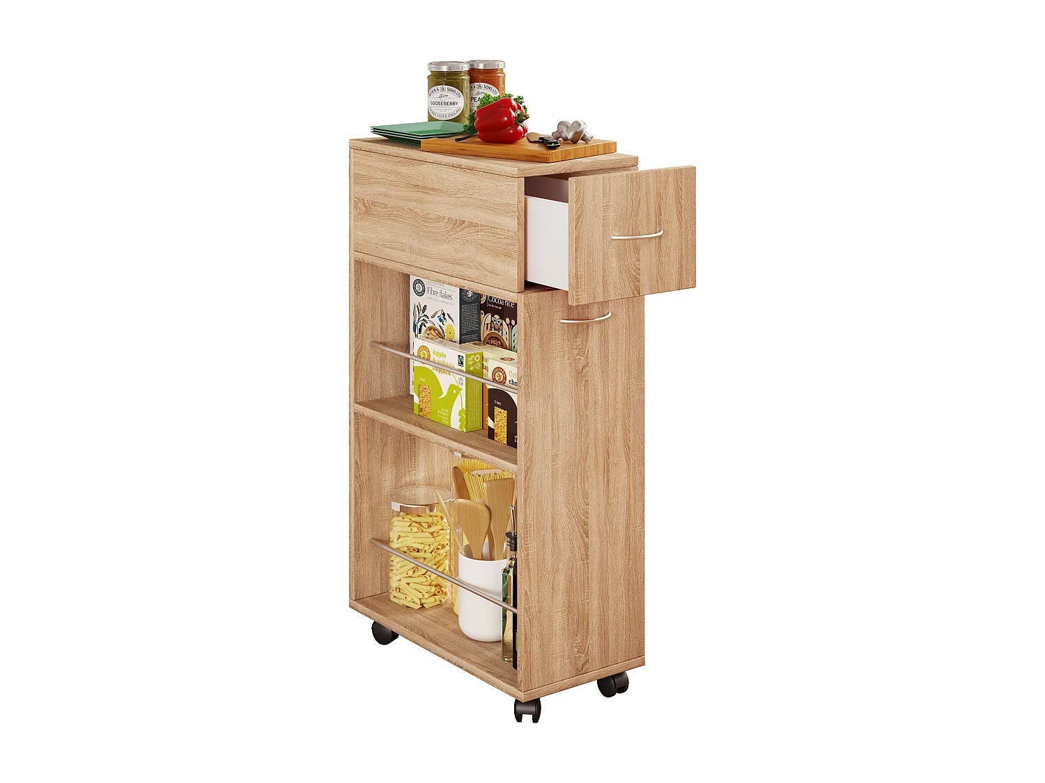 Mobiliário de cozinha servindo carrinho Tusal Sonoma Oak A. 85 x L. 25 x P. 50 cm