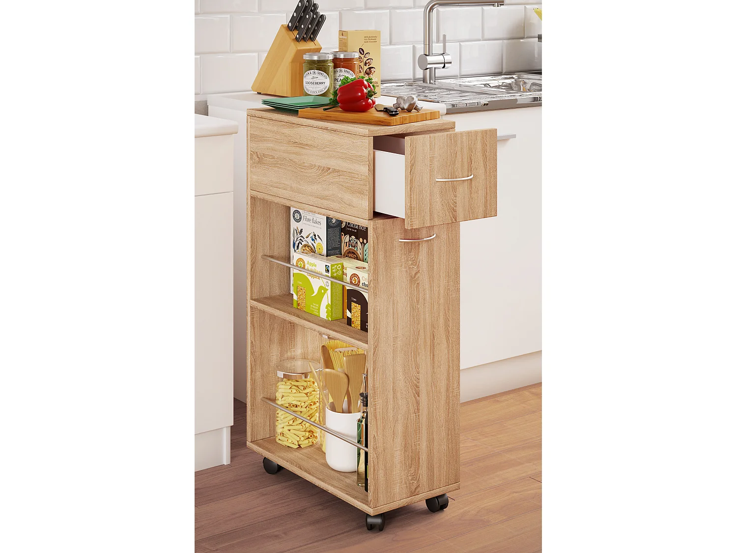 Mobiliário de cozinha servindo carrinho Tusal Sonoma Oak A. 85 x L. 25 x P. 50 cm