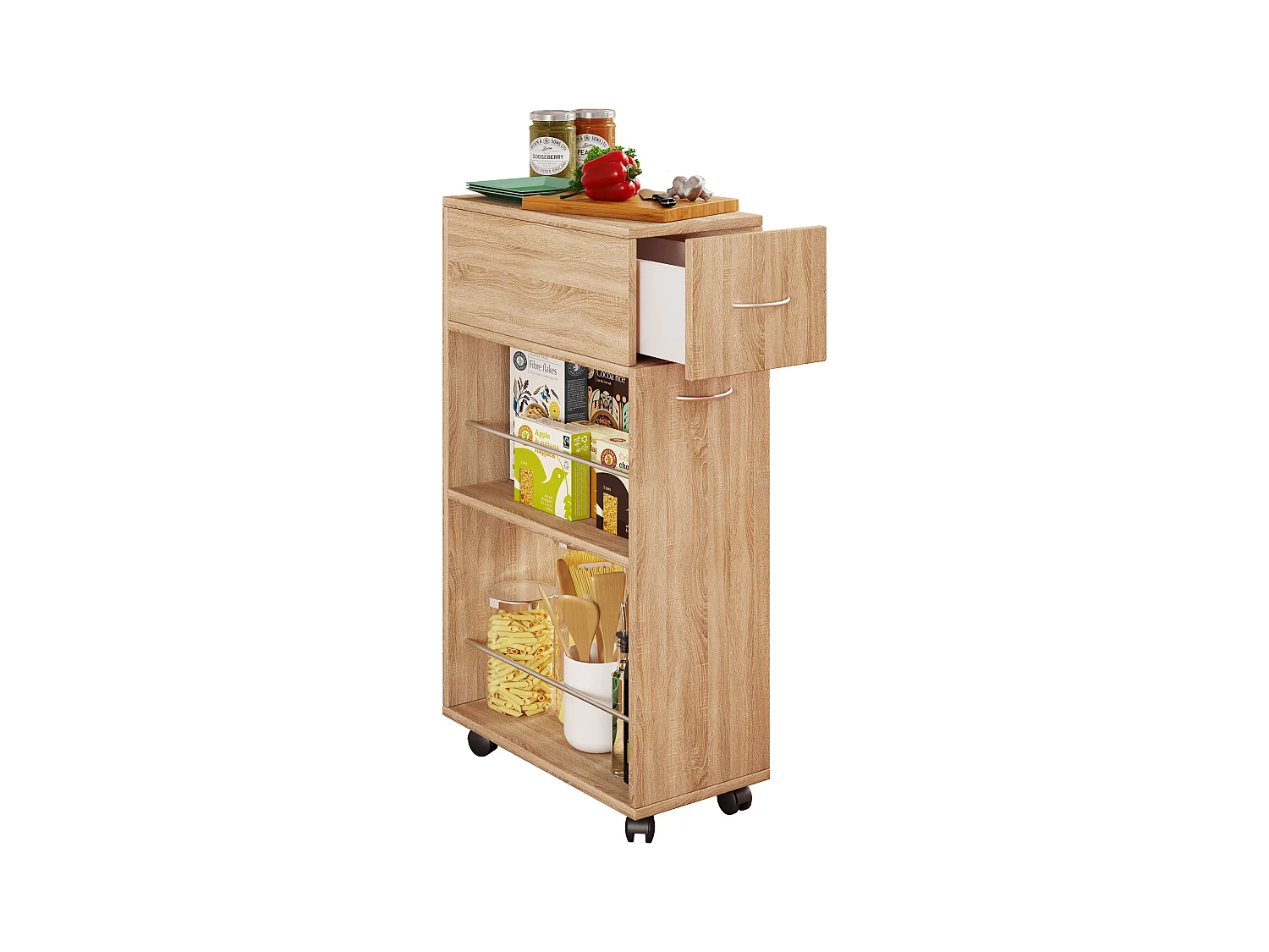 Kitchen furniture serving trolley Tusal Sonoma Oak H. 85 x W. 25 x D. 50 cm