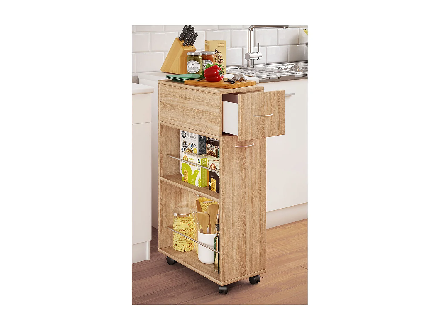 Mobiliário de cozinha servindo carrinho Tusal Sonoma Oak A. 85 x L. 25 x P. 50 cm