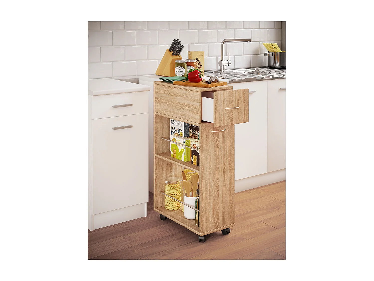 Mobiliário de cozinha servindo carrinho Tusal Sonoma Oak A. 85 x L. 25 x P. 50 cm