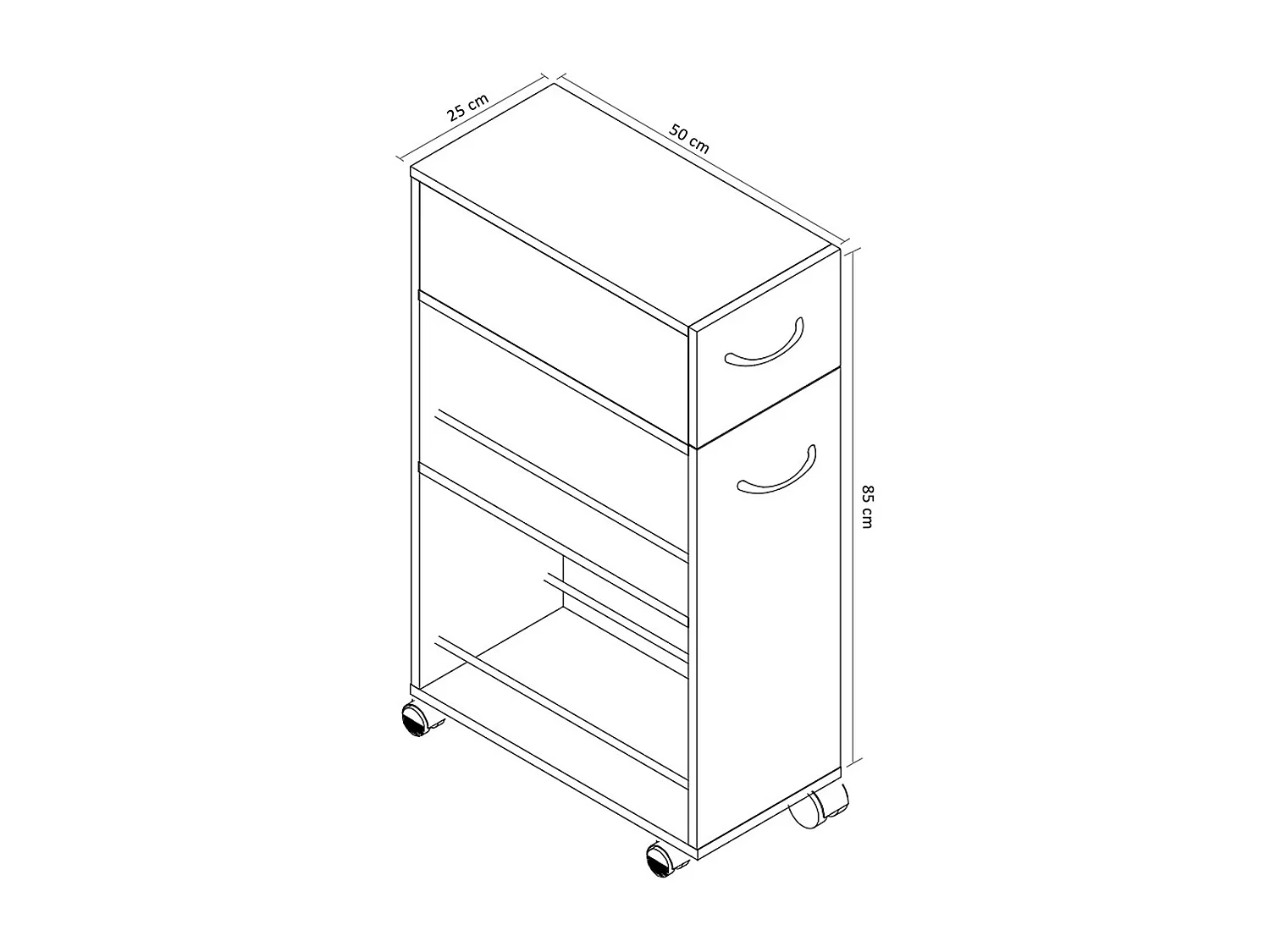 Mobiliário de cozinha servindo carrinho Tusal Sonoma Oak A. 85 x L. 25 x P. 50 cm