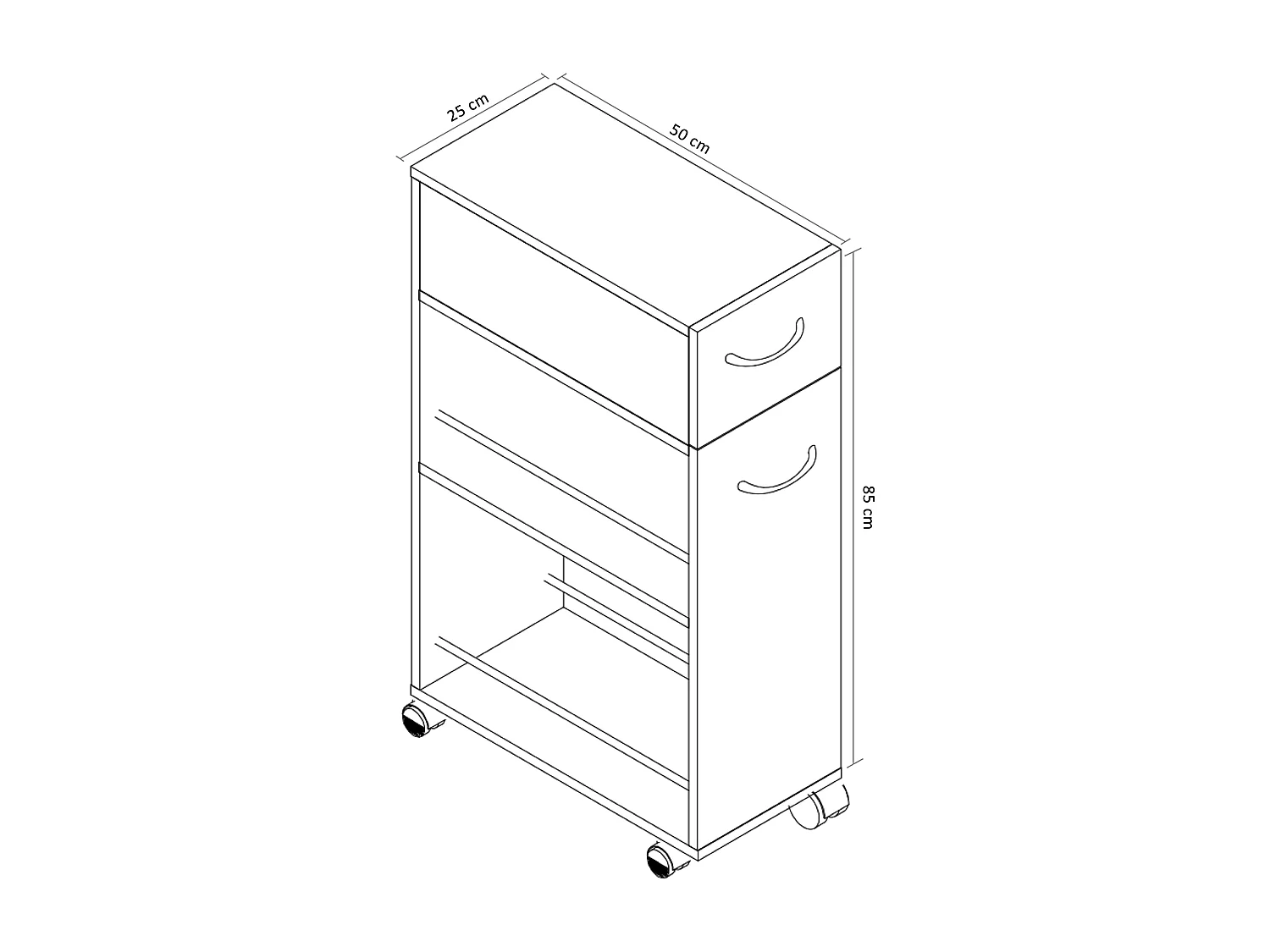 Mobiliário de cozinha servindo carrinho Tusal Sonoma Oak A. 85 x L. 25 x P. 50 cm