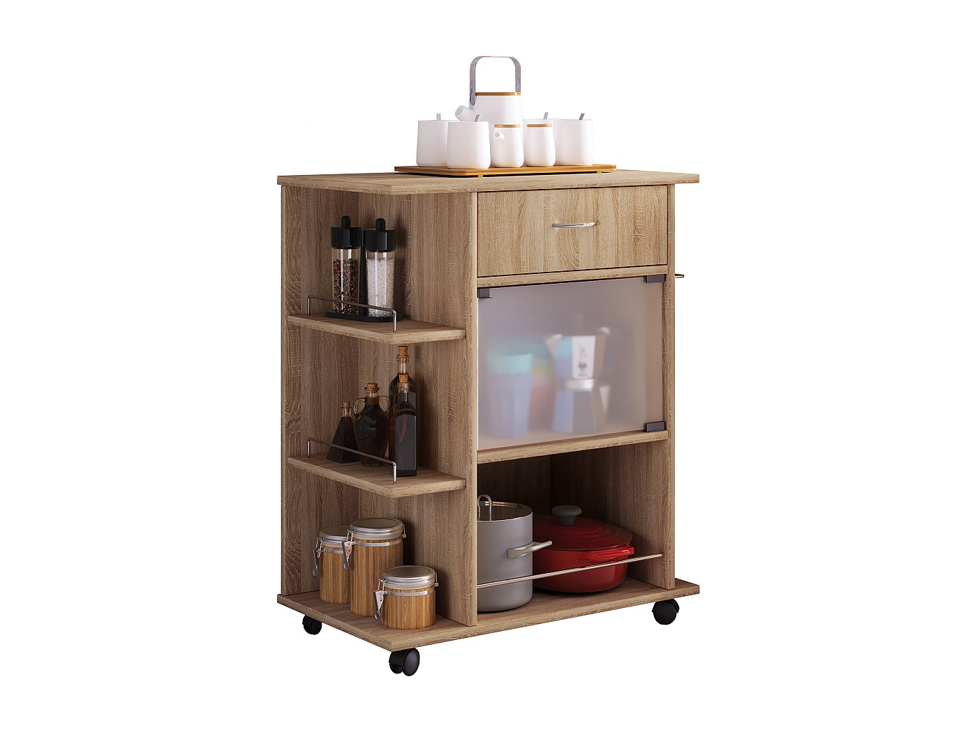 Chariot de cuisine avec roulettes, chariot de service en bois avec