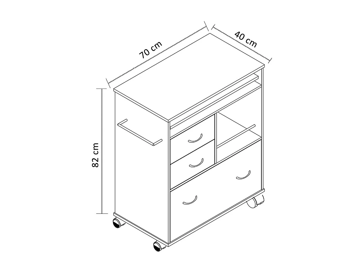 Mobiliário de cozinha servindo carrinho Kicha Livro A. 86 x L. 70 x P. 40 cm