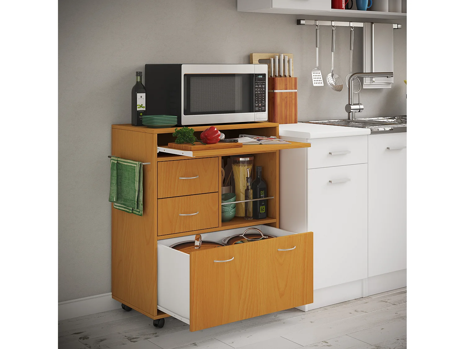 Mobiliário de cozinha servindo carrinho Kicha Livro A. 86 x L. 70 x P. 40 cm