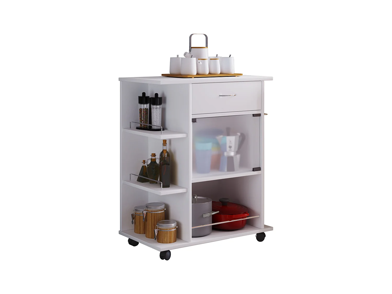 Kitchen furniture serving trolley Pocis White H. 80 x W. 65 x D. 39 cm