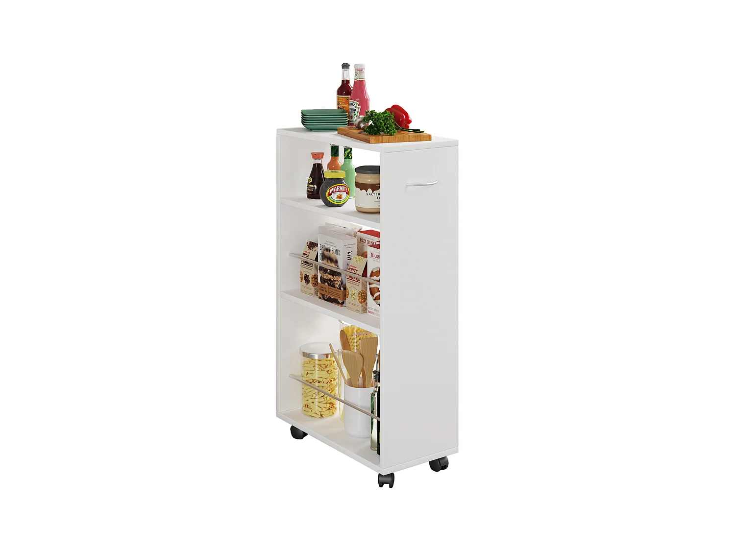 Kitchen furniture serving trolley Tusal White H. 85 x W. 25 x D. 50 cm