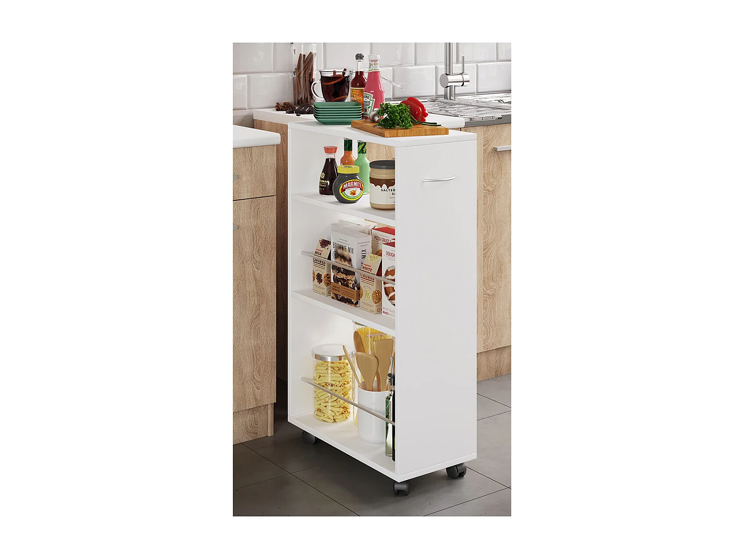 Kitchen furniture serving trolley Tusal White H. 85 x W. 25 x D. 50 cm