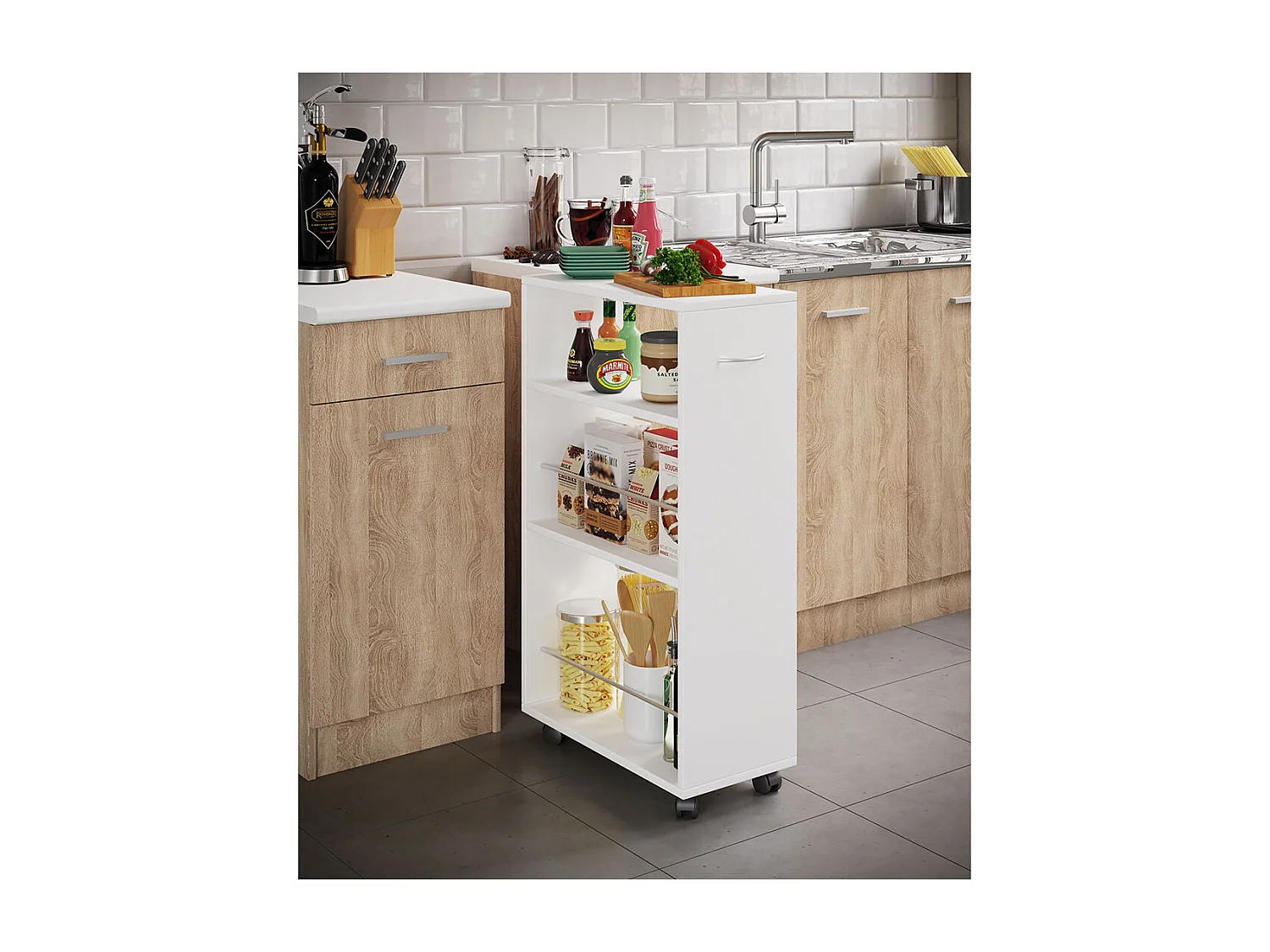 Kitchen furniture serving trolley Tusal White H. 85 x W. 25 x D. 50 cm