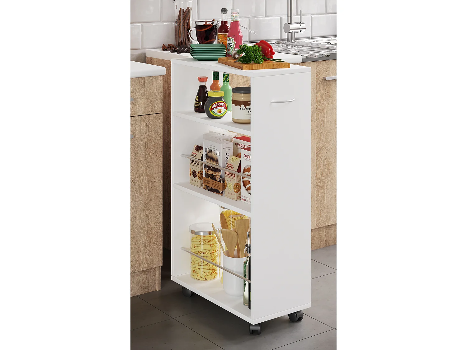 Kitchen furniture serving trolley Tusal White H. 85 x W. 25 x D. 50 cm