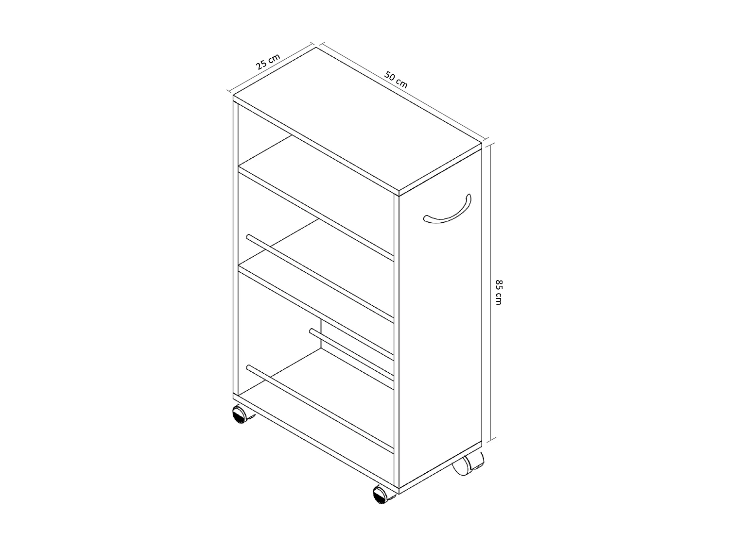 Kitchen furniture serving trolley Tusal White H. 85 x W. 25 x D. 50 cm