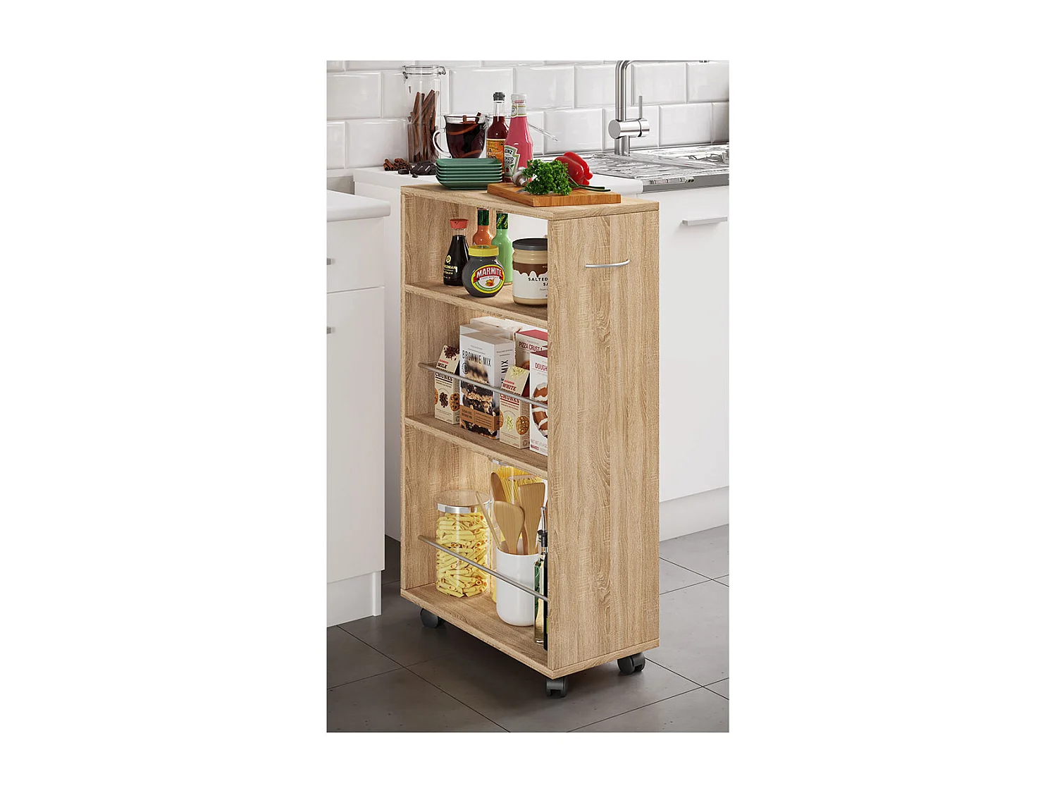 Kitchen furniture serving trolley Tusal Sonoma Oak H. 85 x W. 25 x D. 50 cm