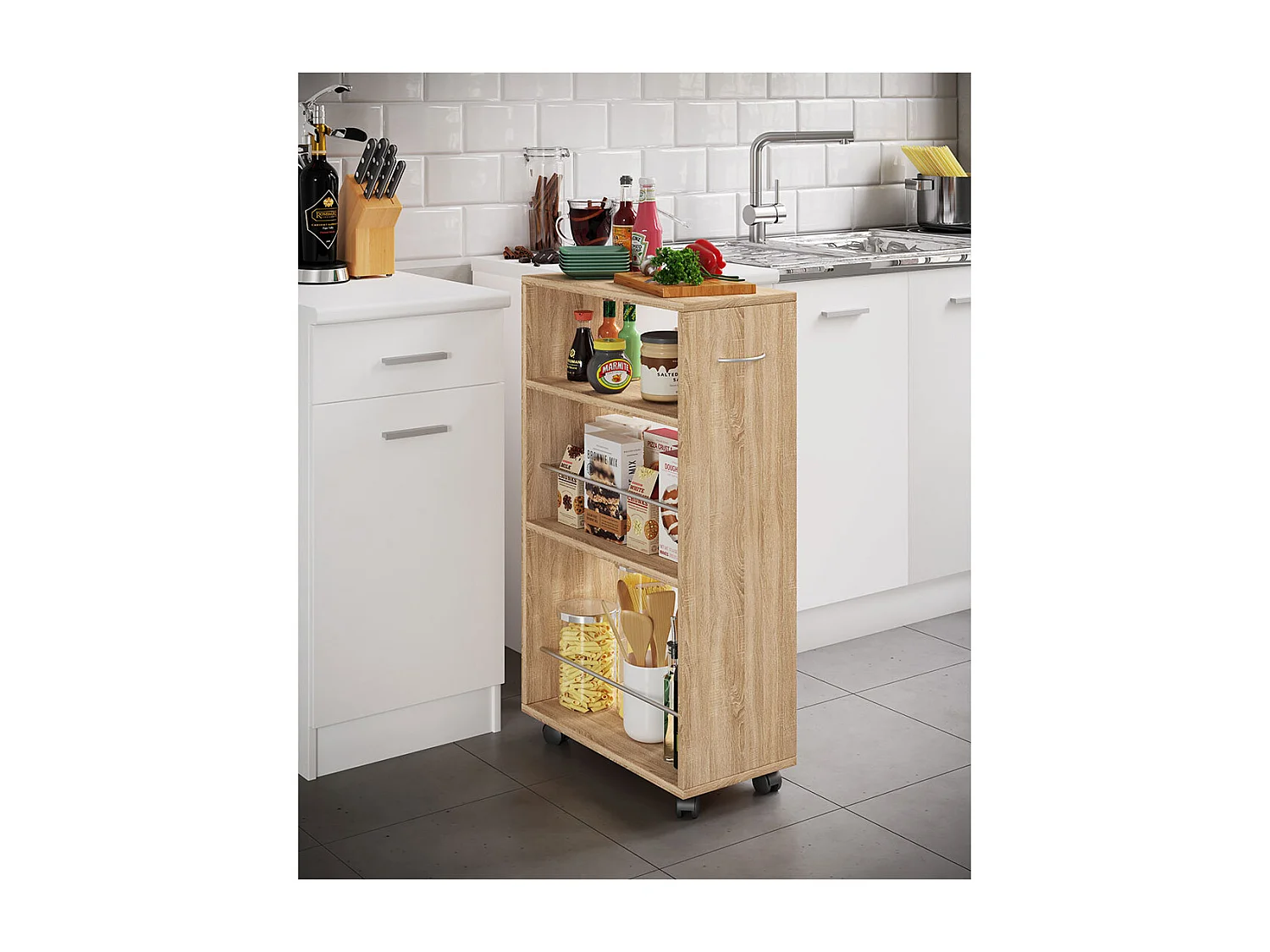 Kitchen furniture serving trolley Tusal Sonoma Oak H. 85 x W. 25 x D. 50 cm