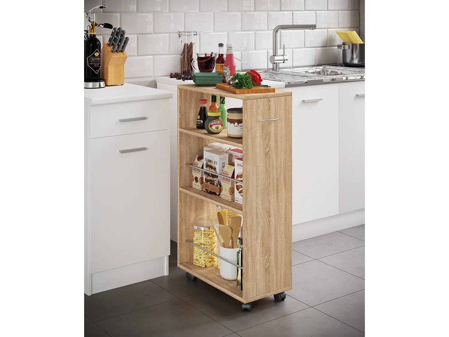 Kitchen furniture serving trolley Tusal Sonoma Oak H. 85 x W. 25 x D. 50 cm