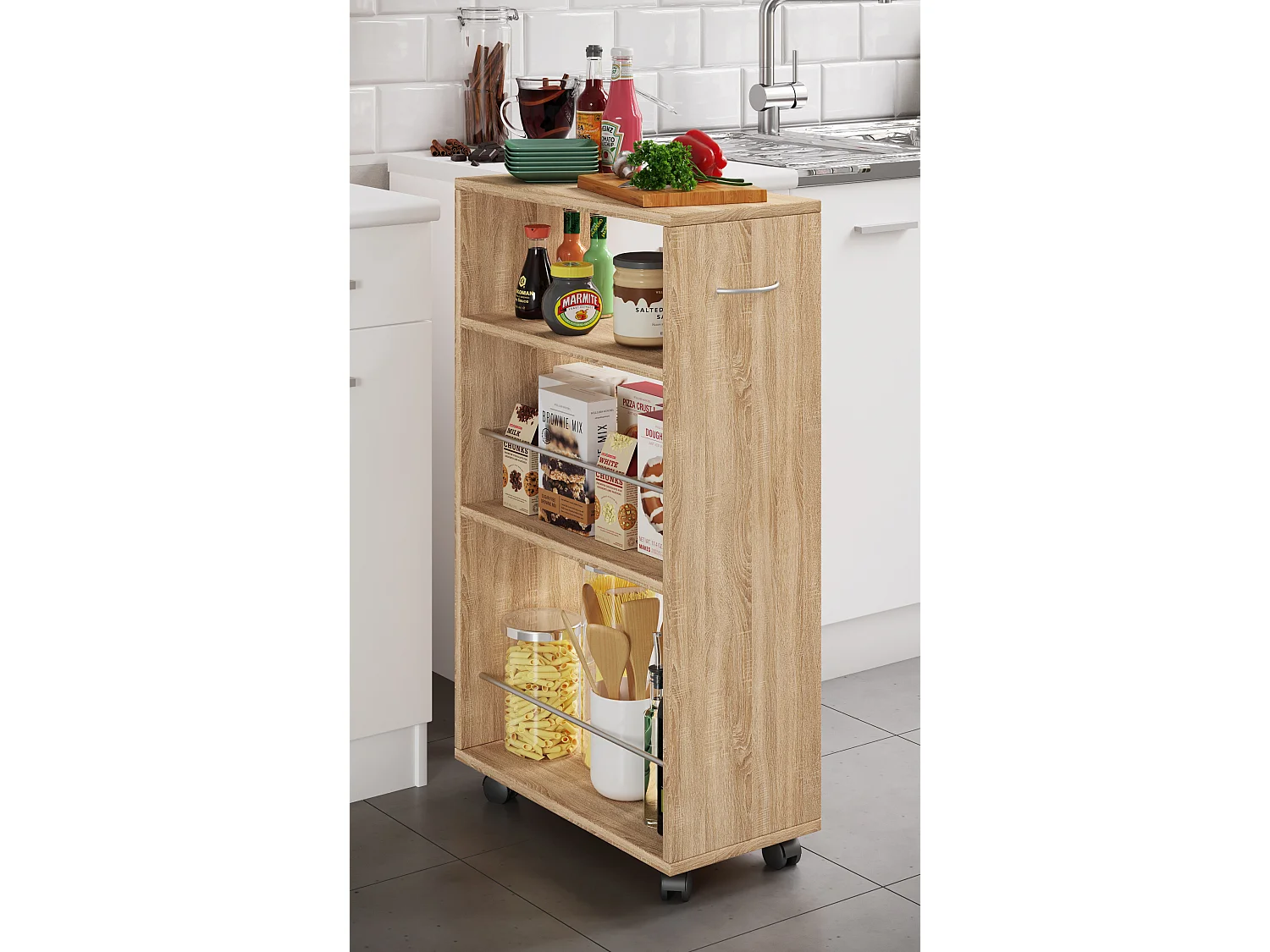 Kitchen furniture serving trolley Tusal Sonoma Oak H. 85 x W. 25 x D. 50 cm