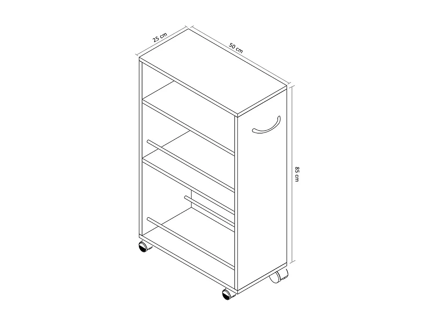 Kitchen furniture serving trolley Tusal Sonoma Oak H. 85 x W. 25 x D. 50 cm