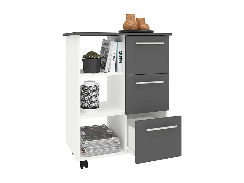 Mobiliário de cozinha servindo carrinho Esilo Branco/antracite A. 85 x L. 68 x P. 38 cm