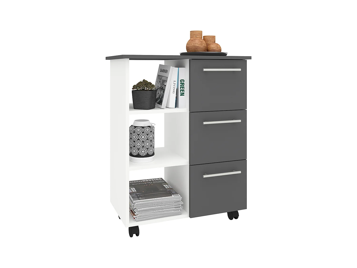 Kitchen furniture serving trolley Esilo White / Anthracite H. 85 x W. 68 x D. 38 cm
