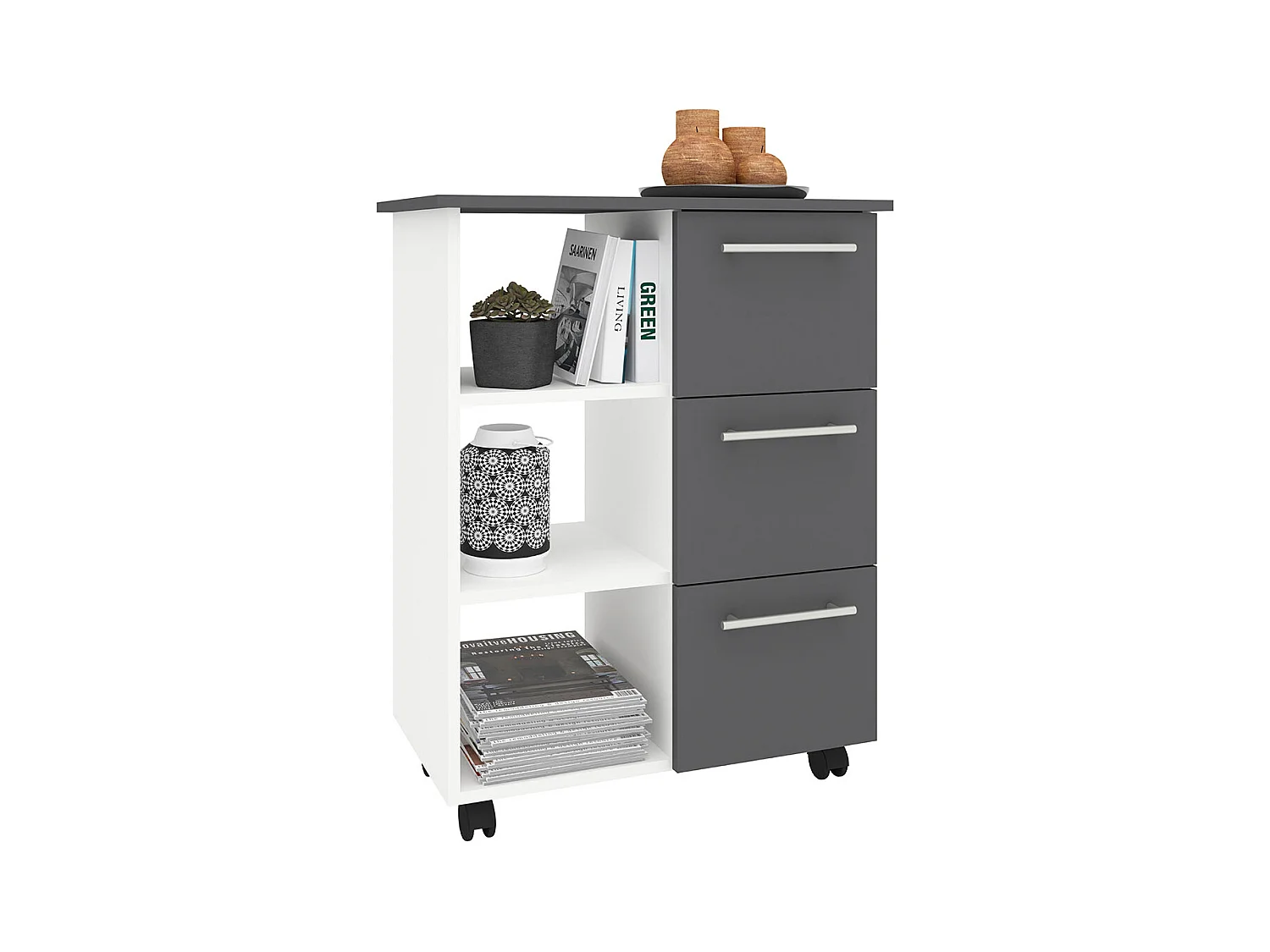 Kitchen furniture serving trolley Esilo White / Anthracite H. 85 x W. 68 x D. 38 cm