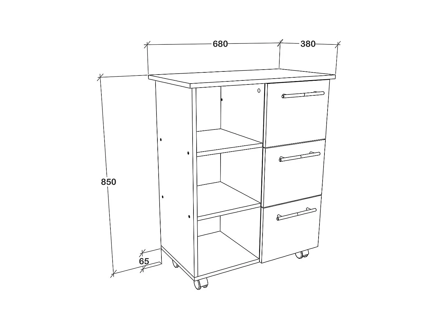 Kitchen furniture serving trolley Esilo White / Anthracite H. 85 x W. 68 x D. 38 cm