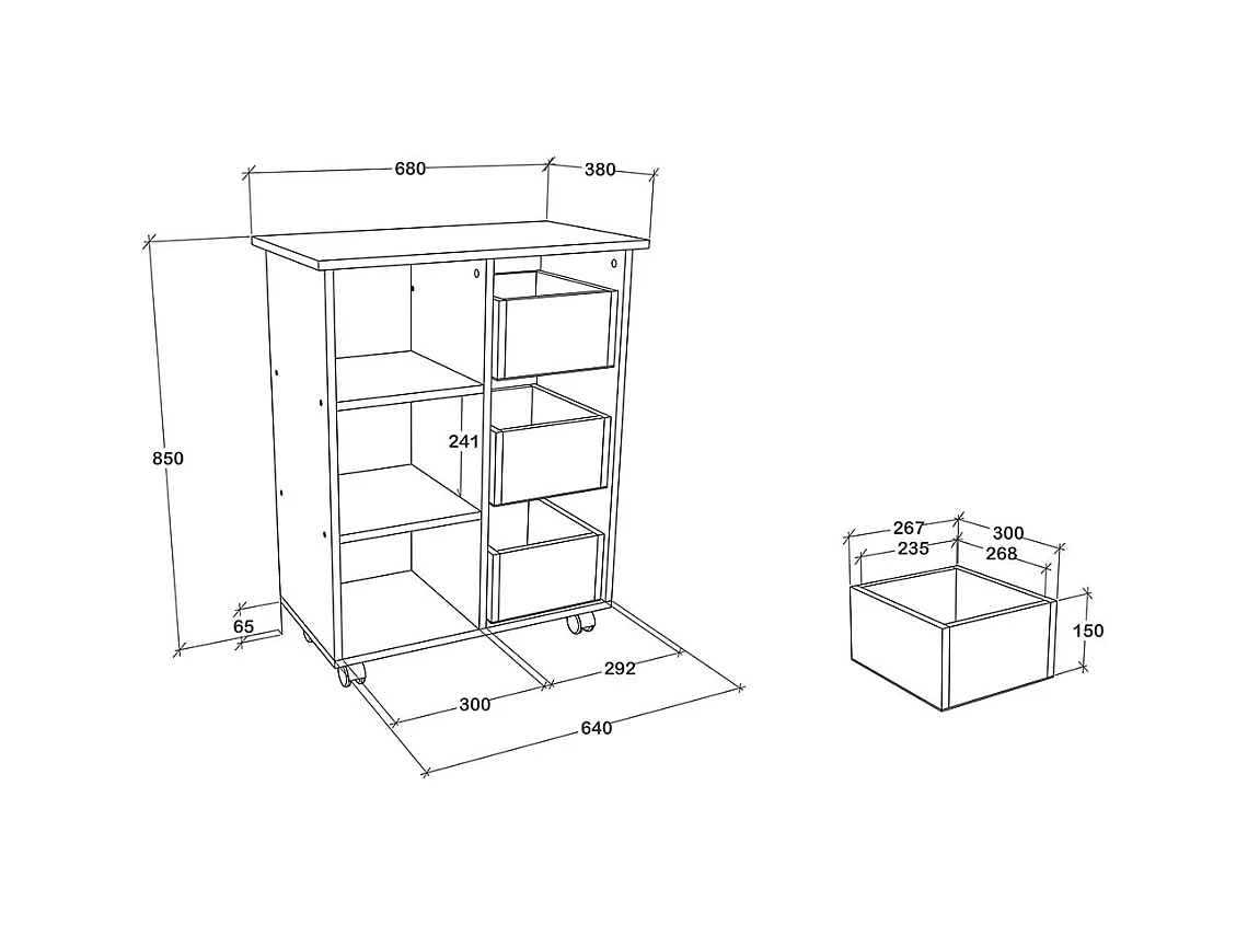 Kitchen furniture serving trolley Esilo White / Anthracite H. 85 x W. 68 x D. 38 cm