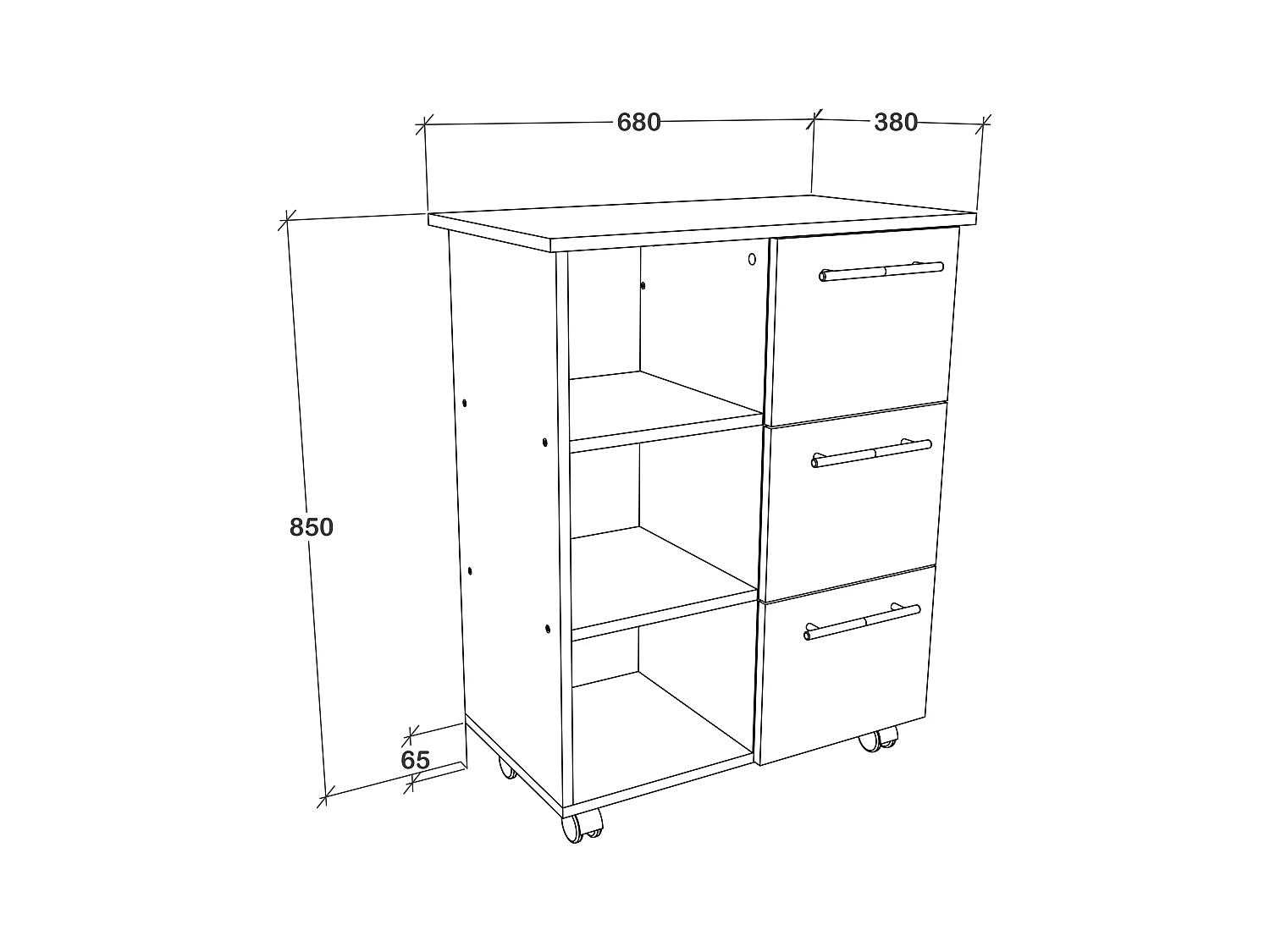 Kitchen furniture serving trolley Esilo White / Anthracite H. 85 x W. 68 x D. 38 cm
