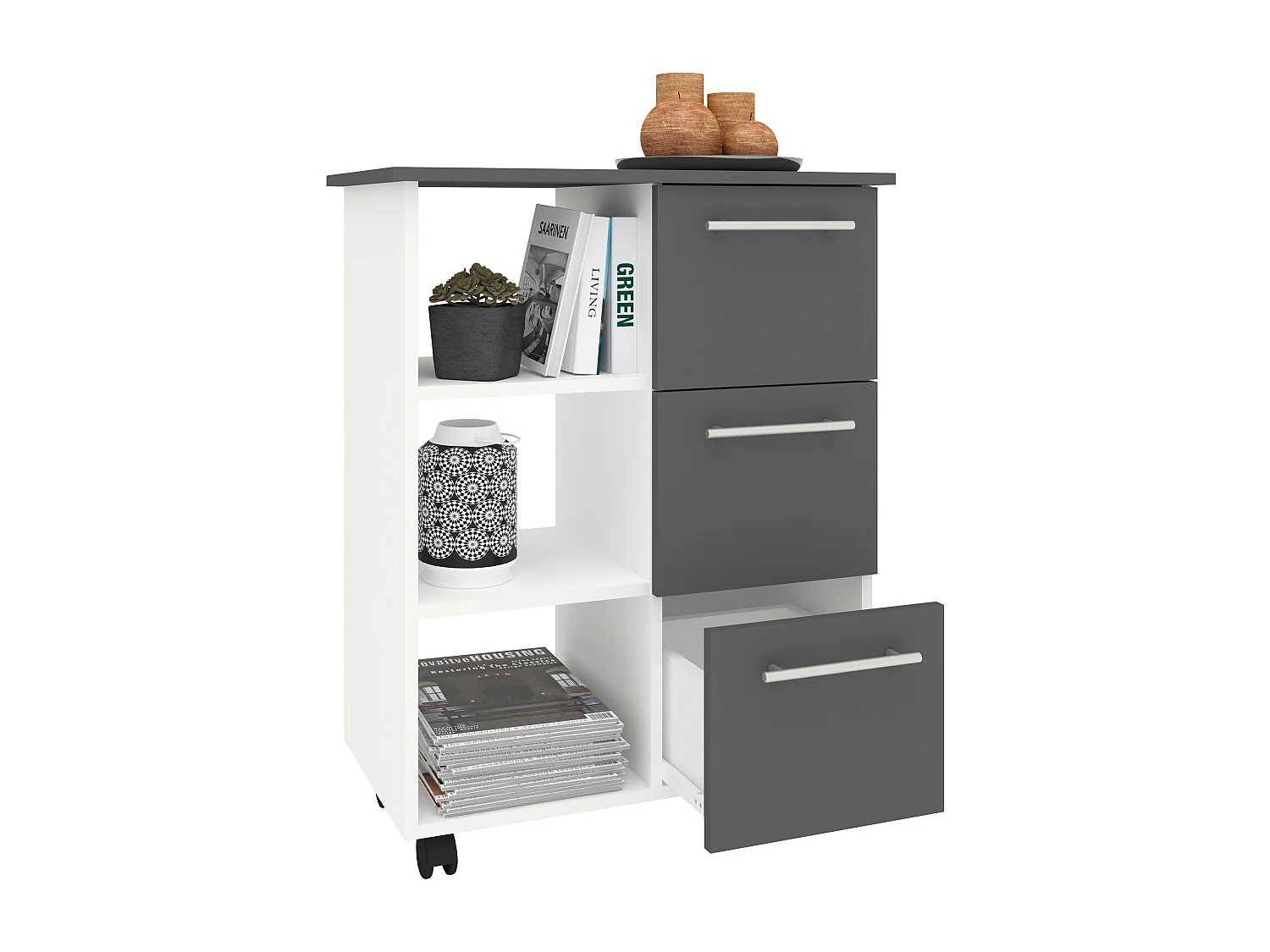 Kitchen furniture serving trolley Esilo White / Anthracite H. 85 x W. 68 x D. 38 cm