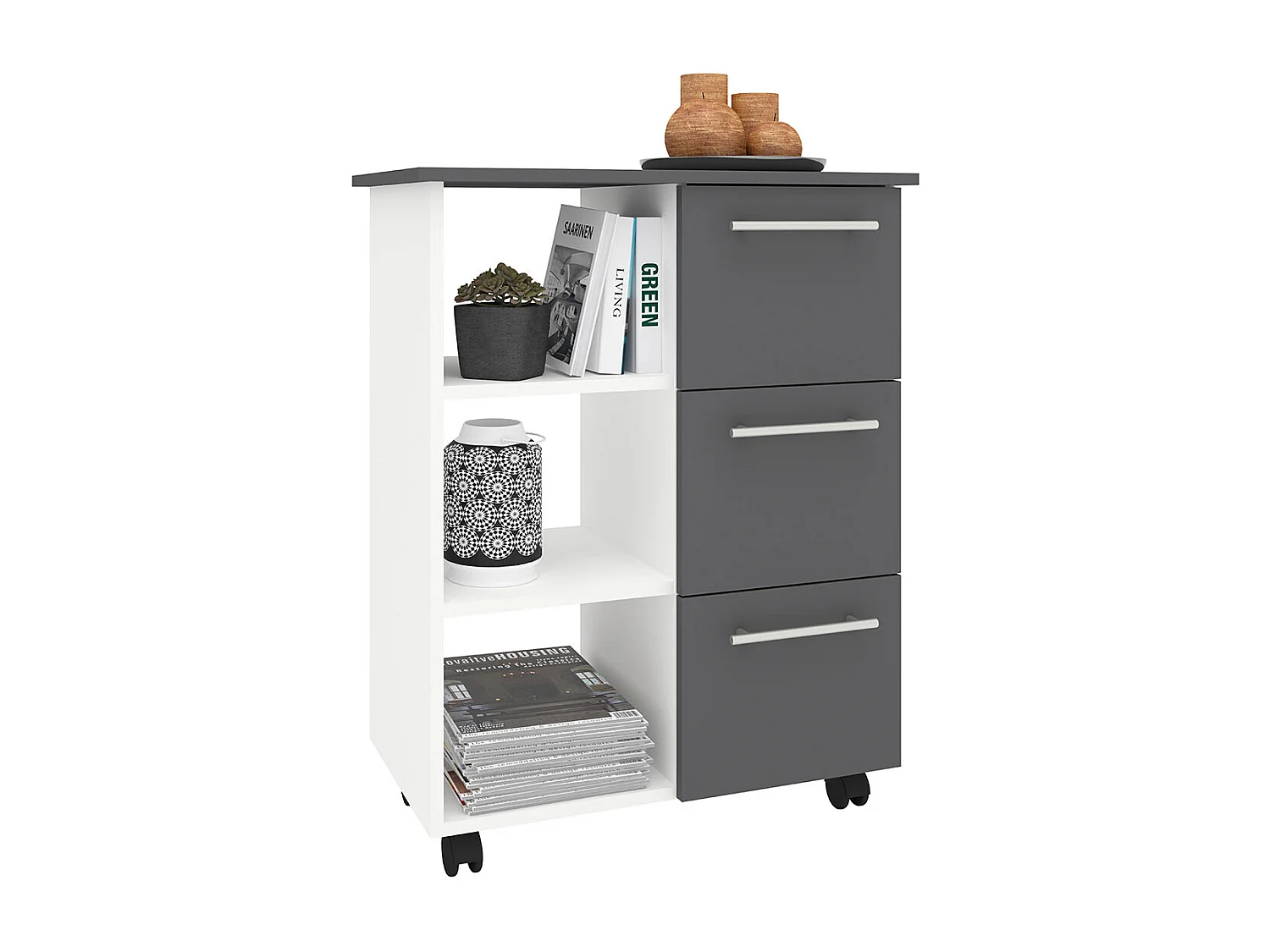 Kitchen furniture serving trolley Esilo White / Anthracite H. 85 x W. 68 x D. 38 cm