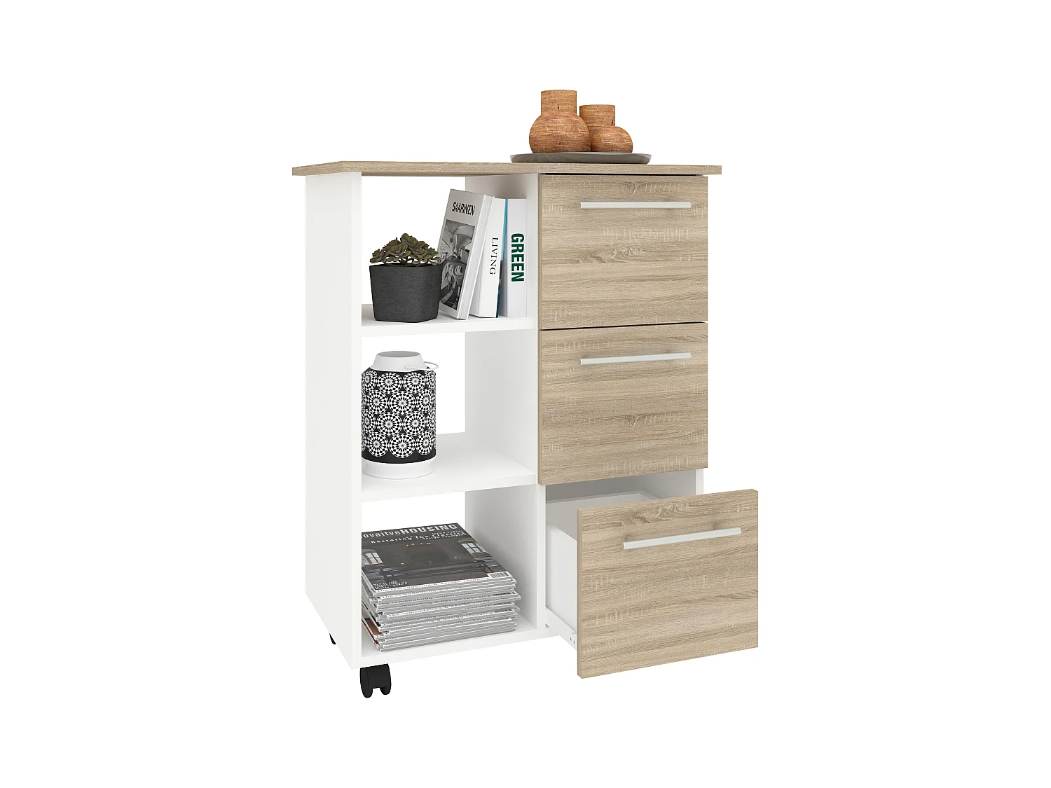 Kitchen furniture serving trolley Esilo White / Sonoma oak H. 85 x W. 68 x D. 38 cm