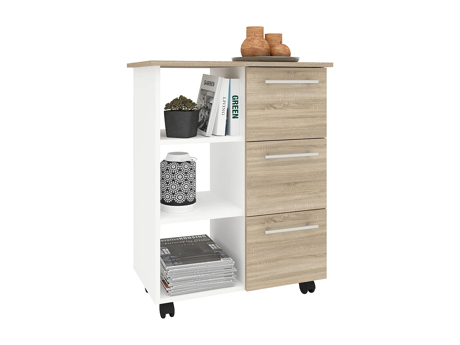 Kitchen furniture serving trolley Esilo White / Sonoma oak H. 85 x W. 68 x D. 38 cm