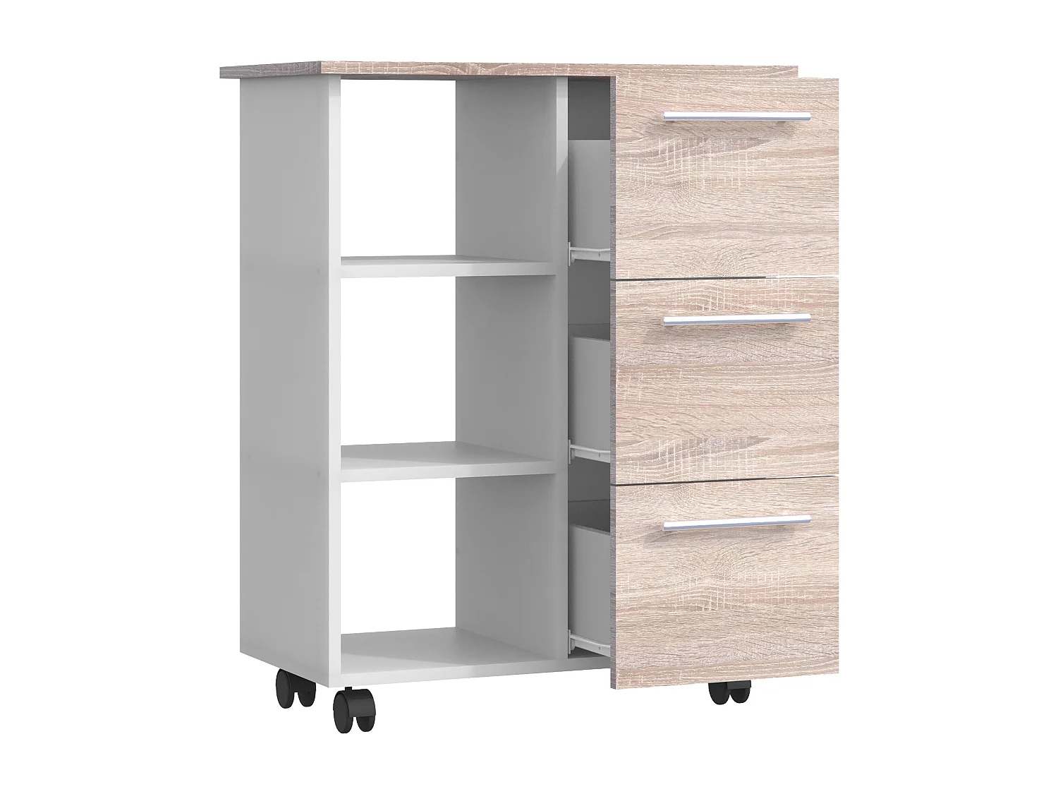Kitchen furniture serving trolley Esilo White / Sonoma oak H. 85 x W. 68 x D. 38 cm