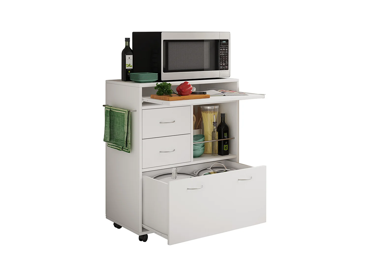 Kitchen furniture serving trolley Kicha White H. 86 x W. 70 x D. 40 cm