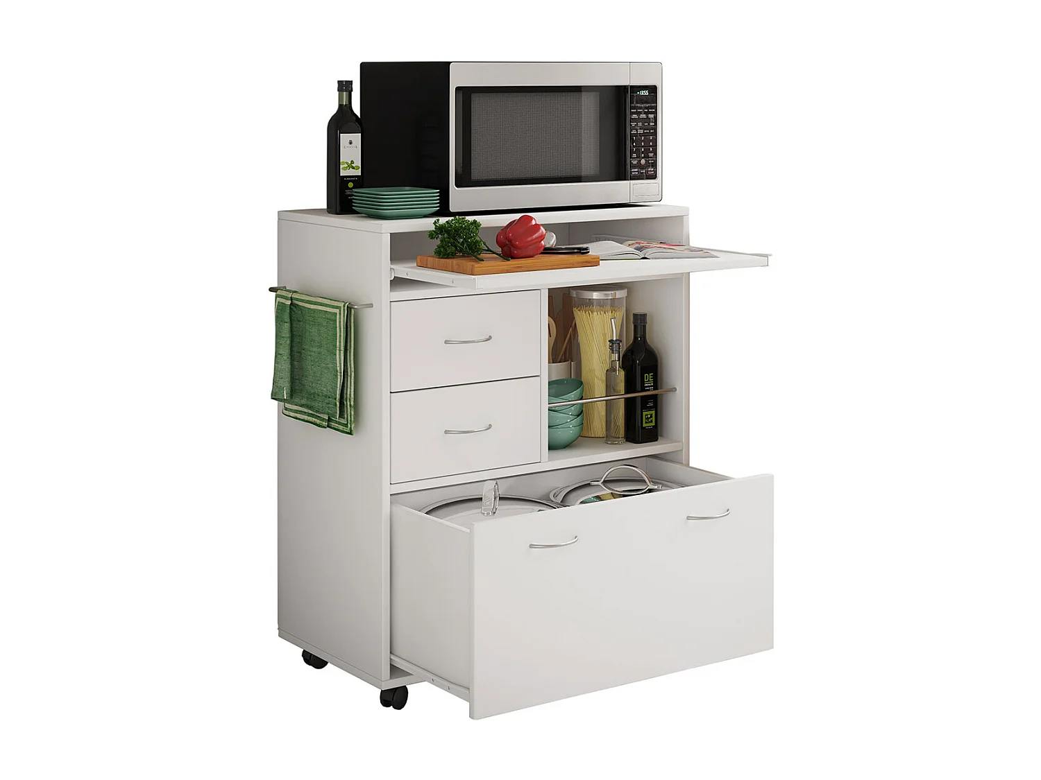 Kitchen furniture serving trolley Kicha White H. 86 x W. 70 x D. 40 cm