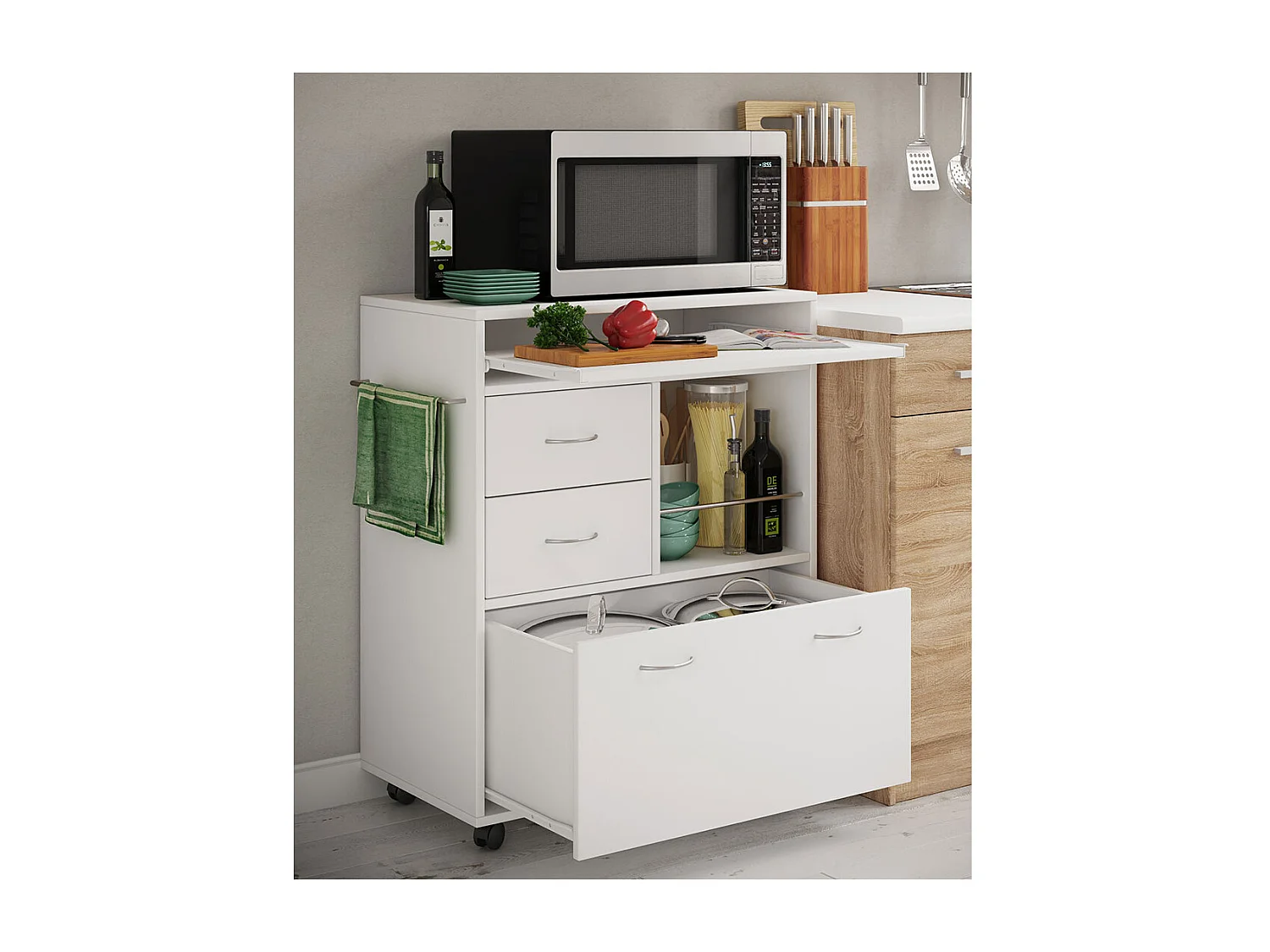 Kitchen furniture serving trolley Kicha White H. 86 x W. 70 x D. 40 cm