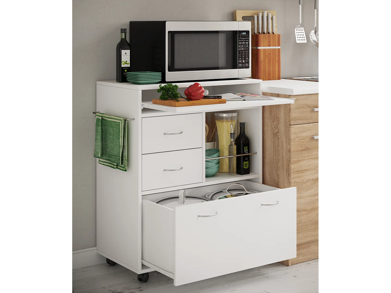 Kitchen furniture serving trolley Kicha White H. 86 x W. 70 x D. 40 cm