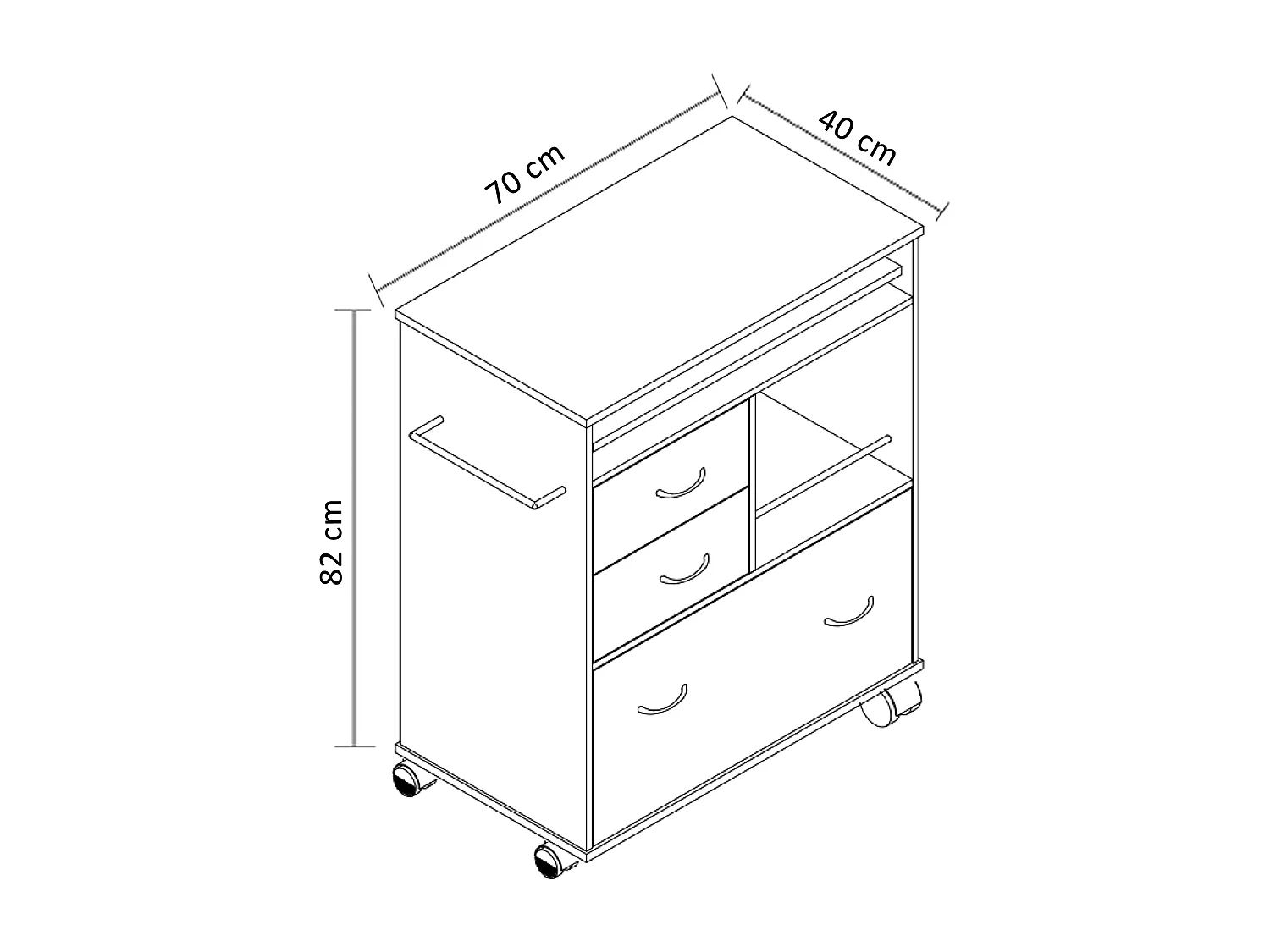 Kitchen furniture serving trolley Kicha White H. 86 x W. 70 x D. 40 cm
