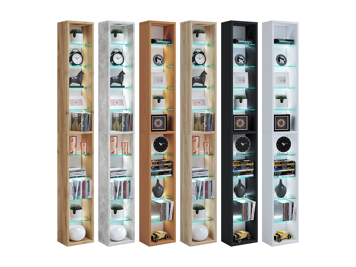 VCM Bois CD DVD Étagère sur pied Bibliothèque Rangement Déco Étagère en verre Rasato XL (aspect béton)