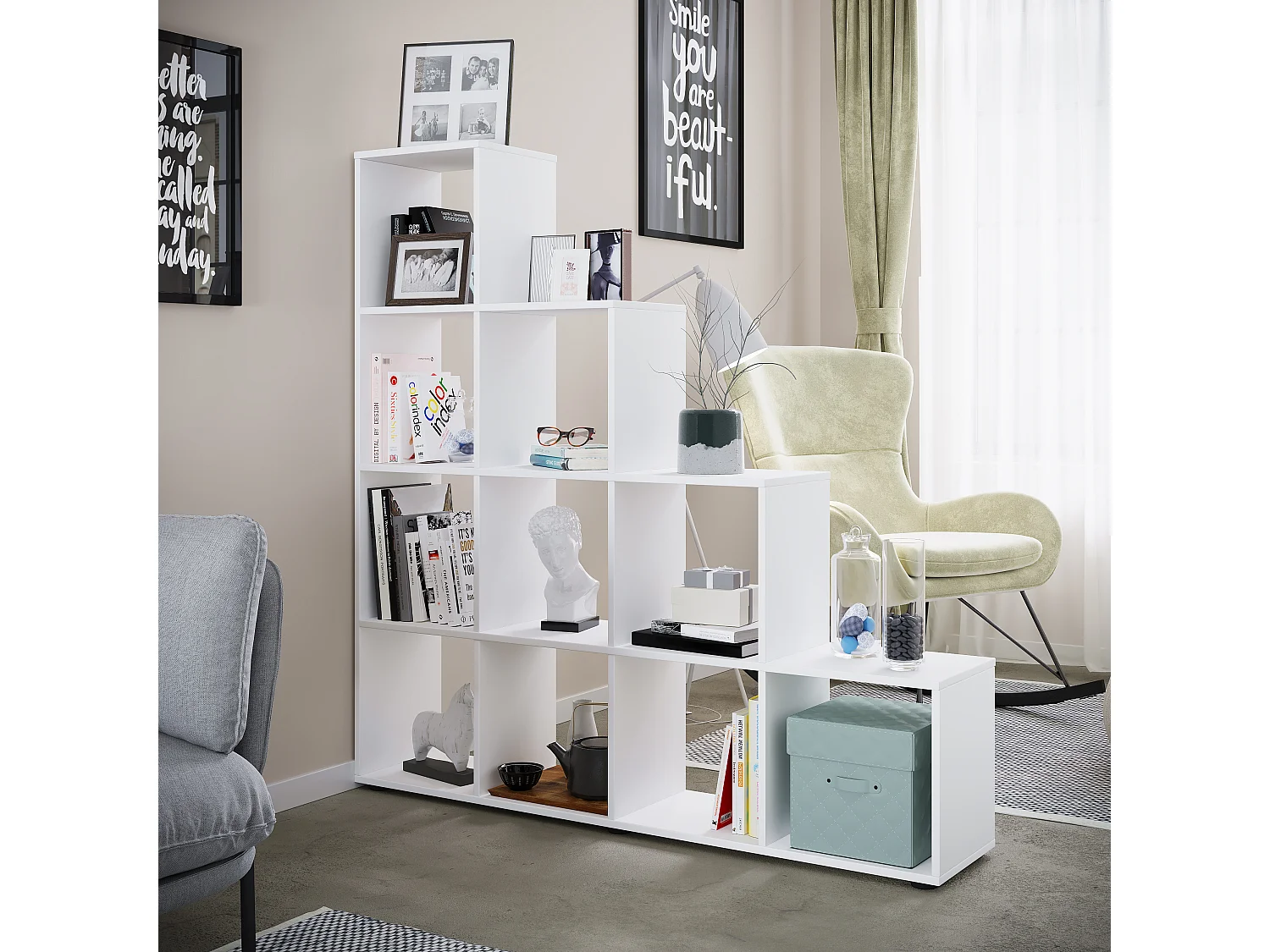 Holz Stand Treppenregal Regal 10 Fächer Napoli