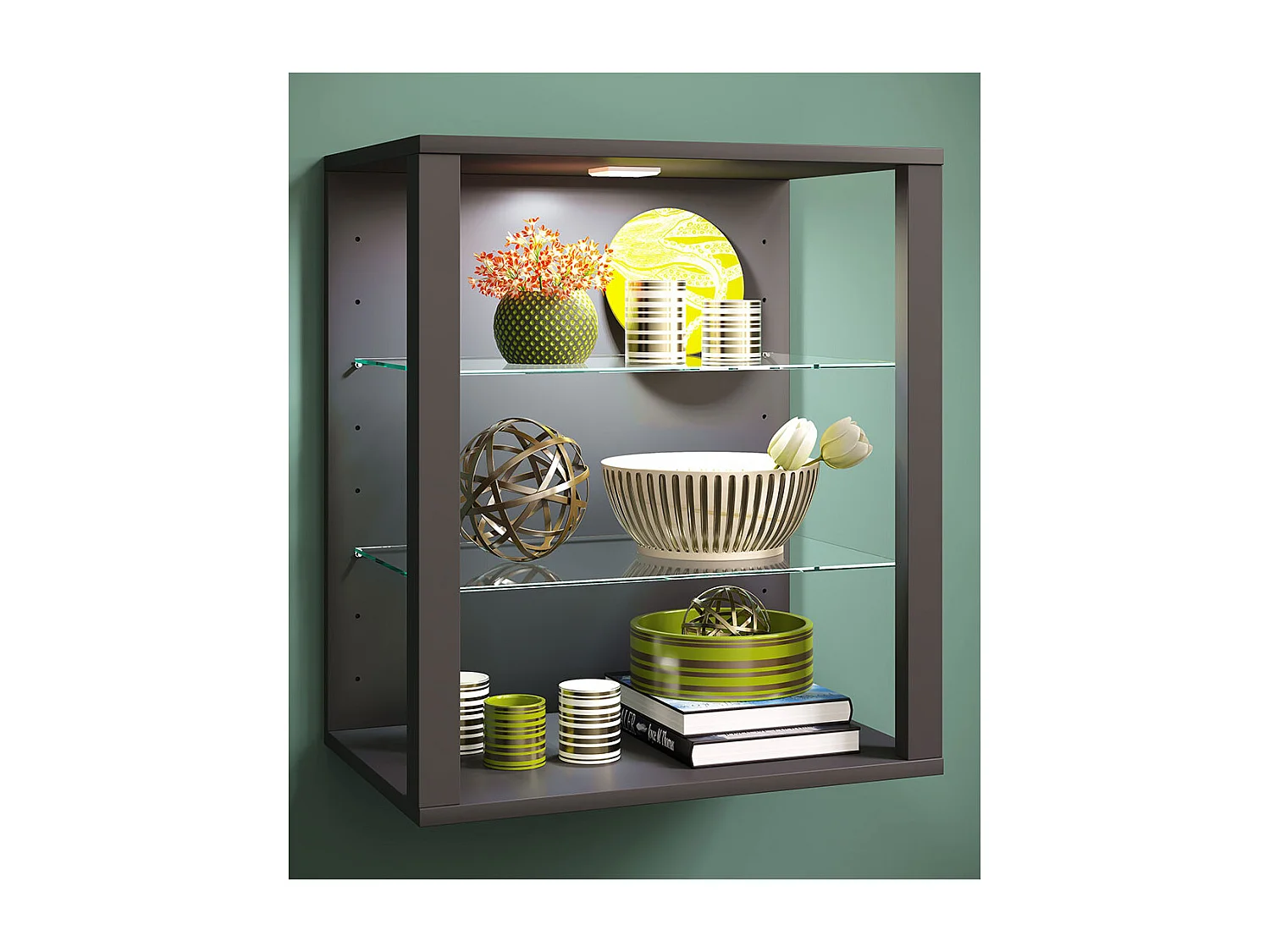 Wall display cabinet Glasol Anthracite H. 60 x W. 52 x D. 35 cm