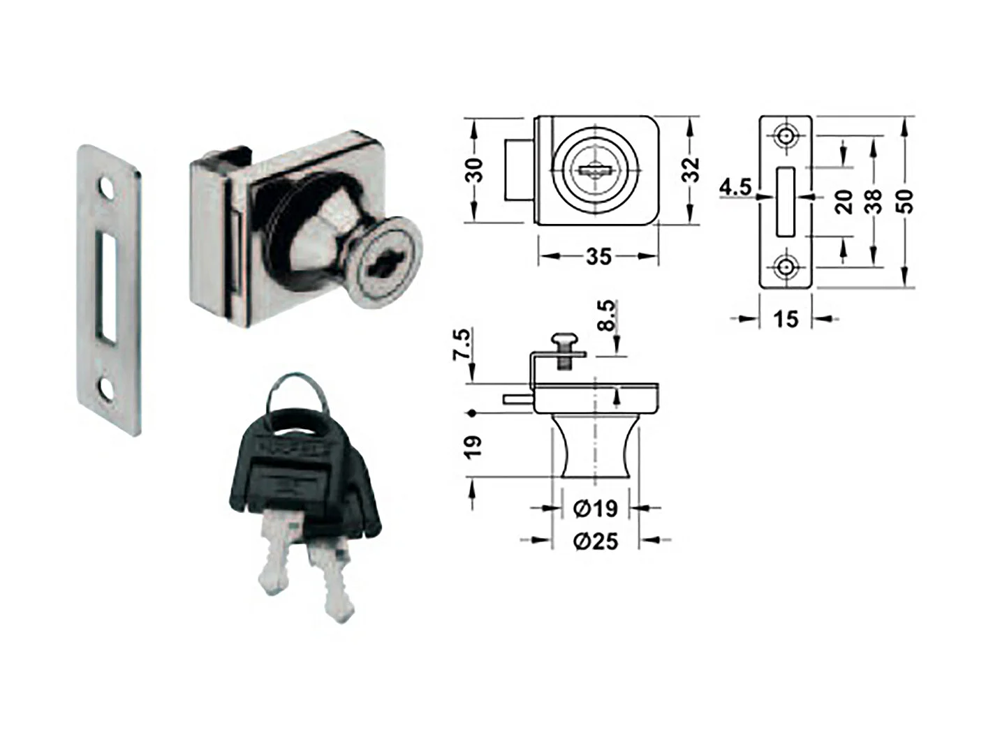 Glazen kast slot Glazen deurslot Sicha
