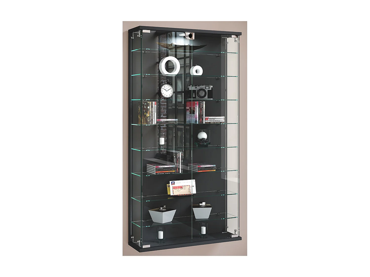 Wall display cabinet Relas Anthracite H. 114 x W. 59 x D. 17 cm